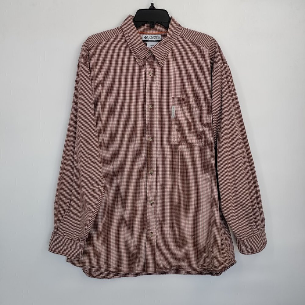 Columbia 100% Cotton Casual Button Down Collar Plaid Longsleeve Shirt XL Men Red
